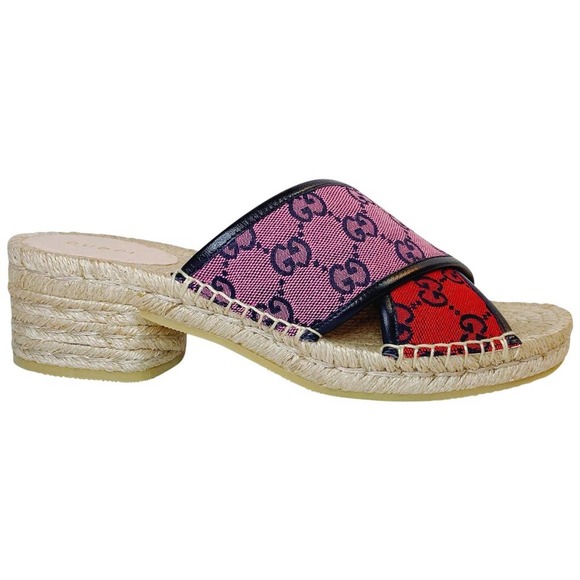 GUCCI Pilar GG logo multicolor espadrilles heels slippers - Picture 1 of 6